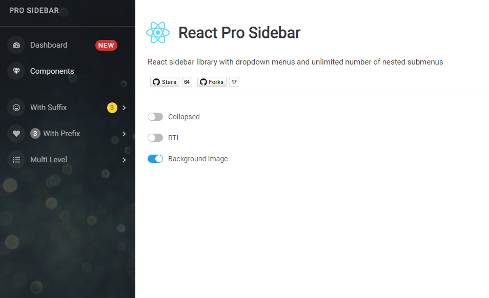 Customizable and responsive react sidebar library with dropdown menus