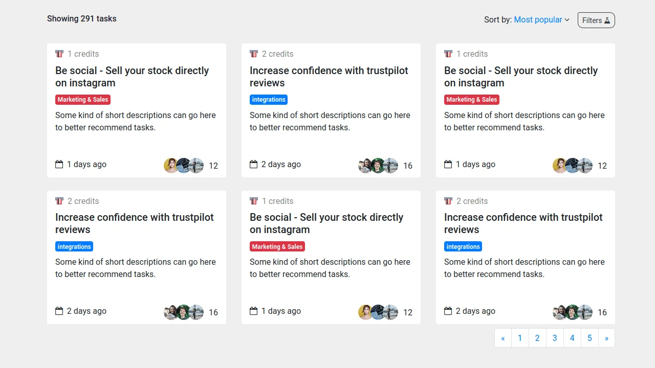 Bootstrap 4 Ecommerce Services Grid List with Pagination