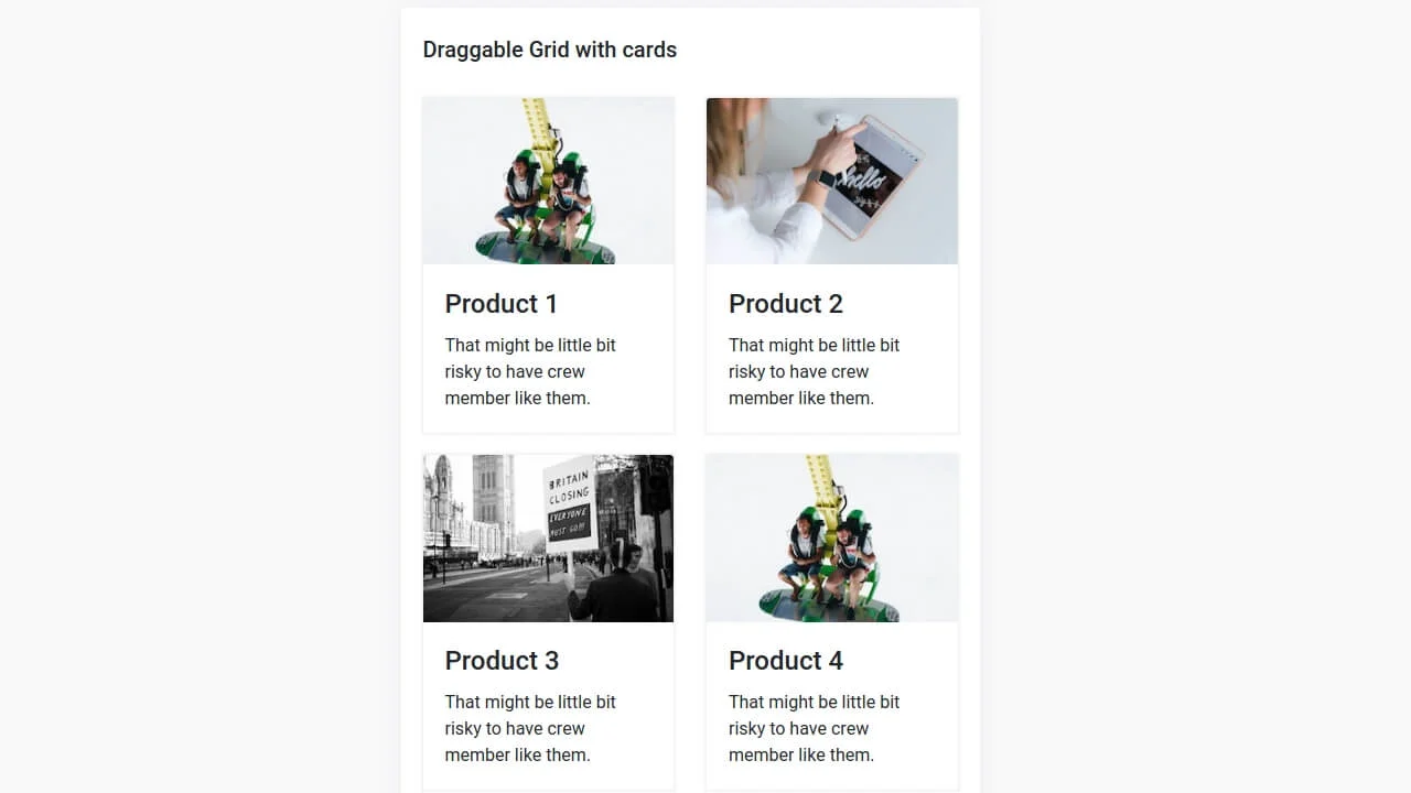 Bootstrap 4 Draggable Grid with Cards