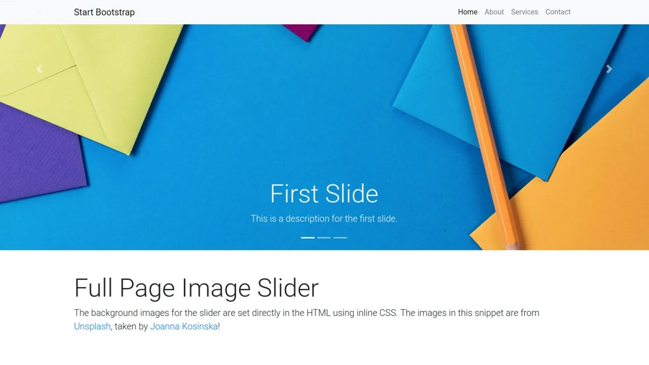 Bootstrap 4 Full Page Image Slider Header