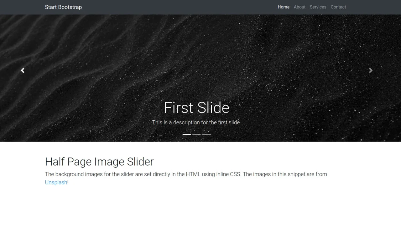 Bootstrap 4 Half Page Image Slider Header