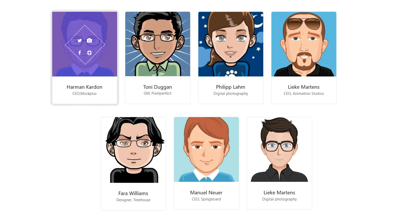 Bootstrap Home Team with Hover Effect