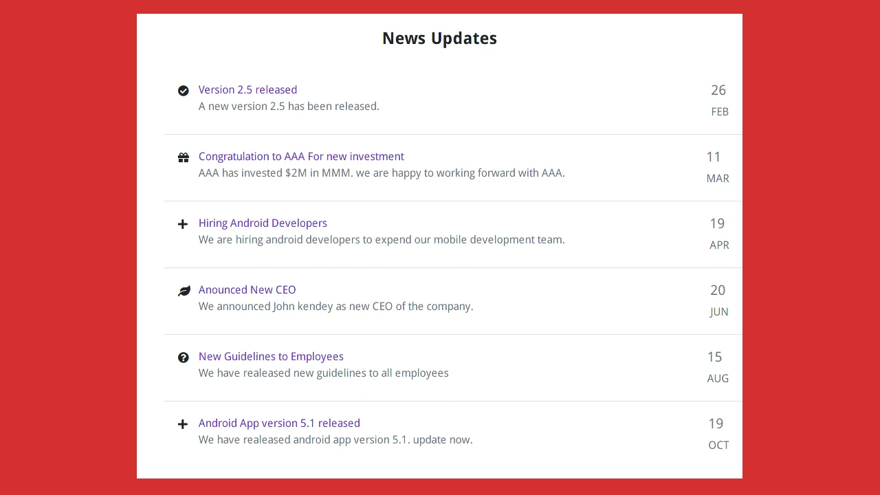 Bootstrap 4 Latest Updates List