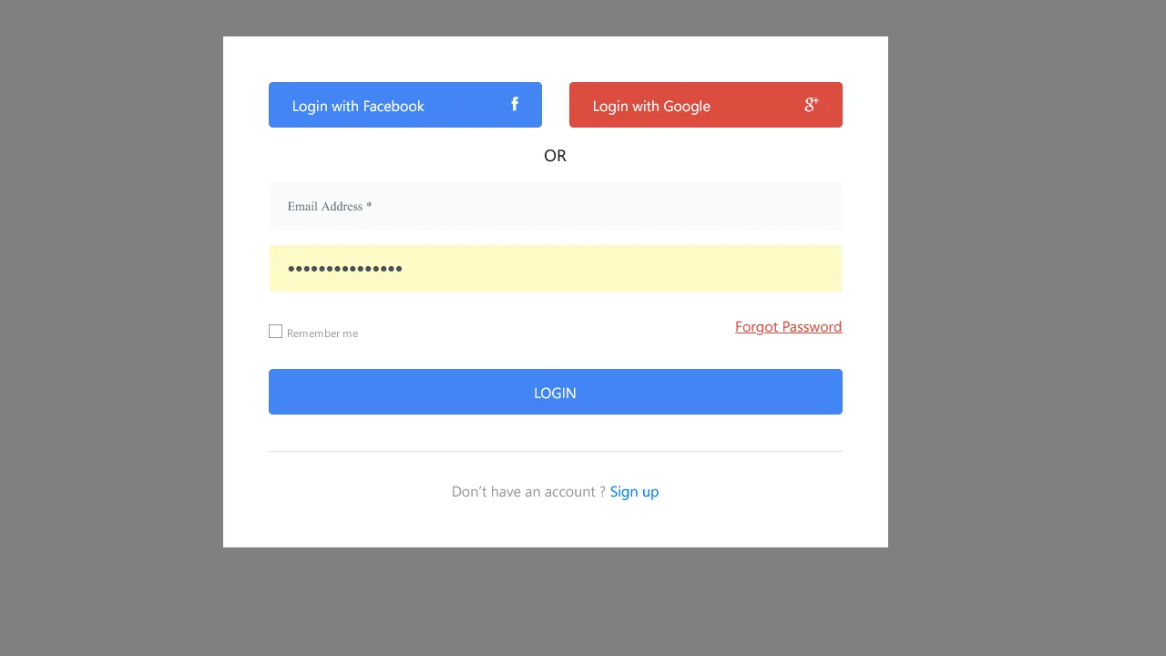 Bootstrap 4 Login Using Facebook and Google Plus