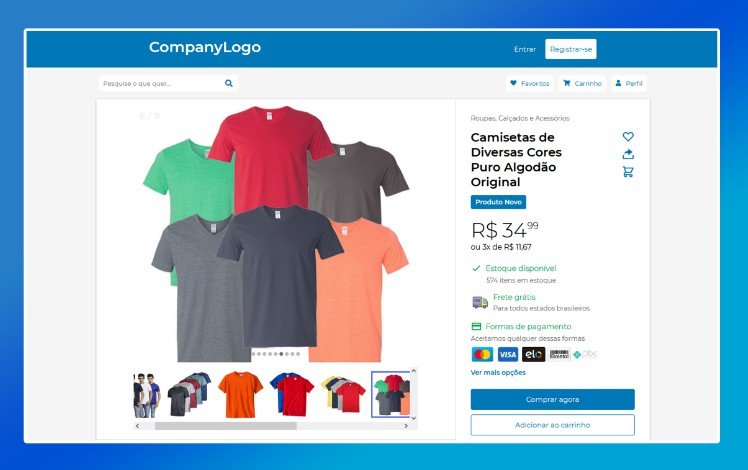 E-commerce product page based on Mercado Livre interface using ReactJS