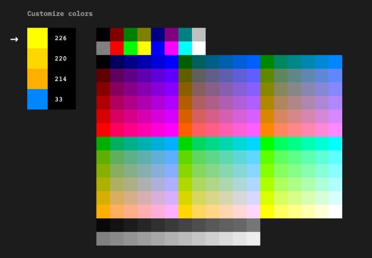 Easily customize bash prompt PS1 colors, written with React