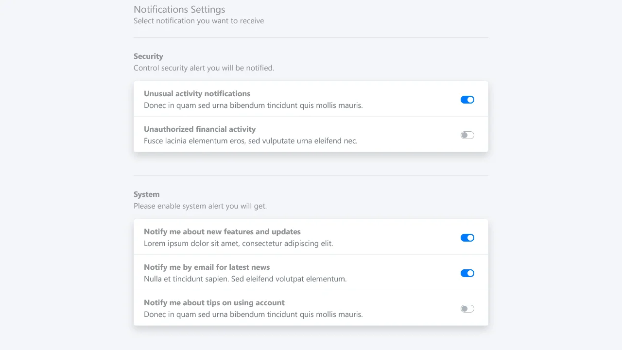 Bootstrap Profile Notification Settings