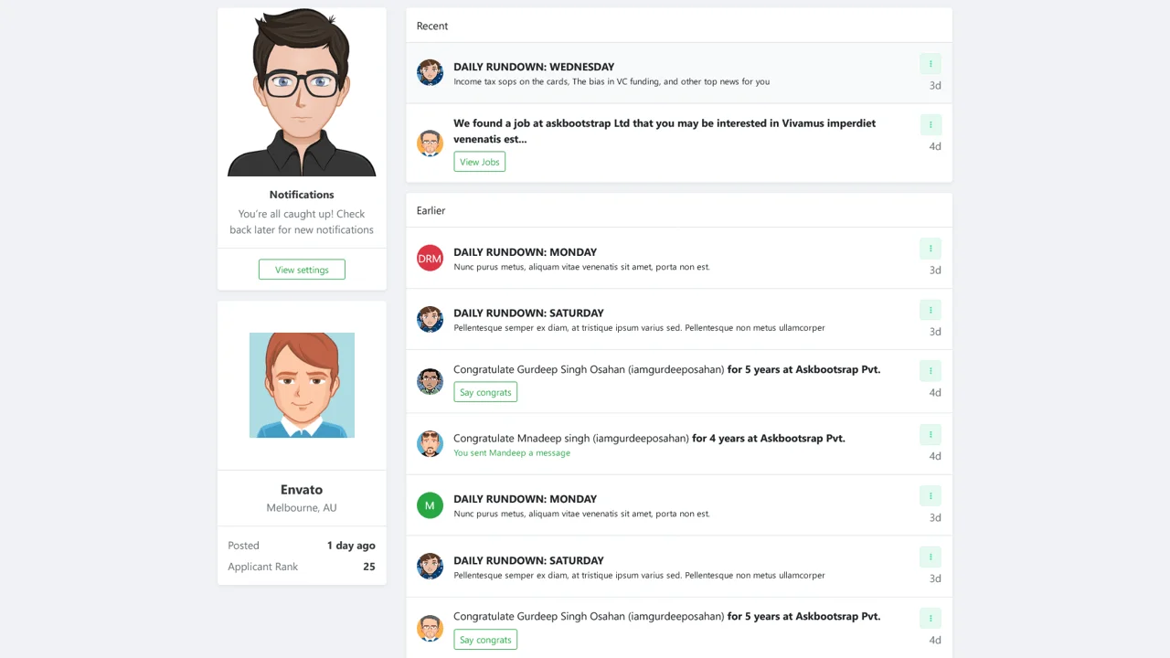 Bootstrap Notification List