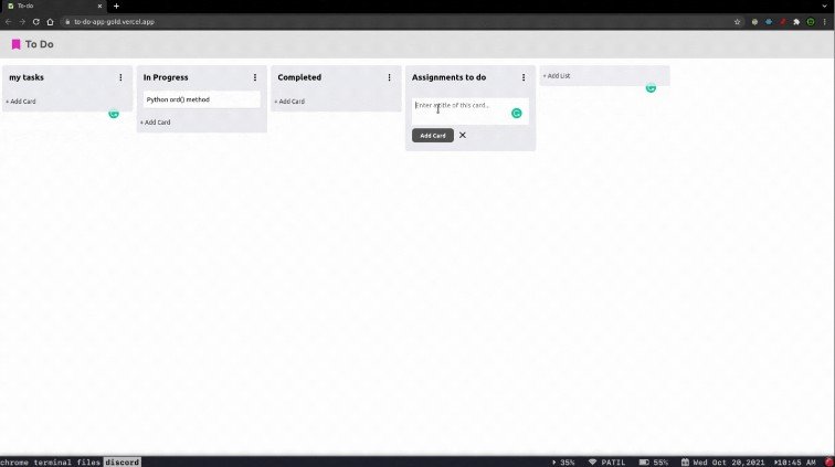 A Customizable Kanban board like To-do App Built Using React