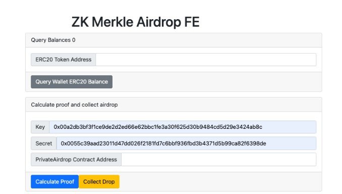 Example of computing proofs for the zkp-merkle-airdrop-contracts sample repo in the browser