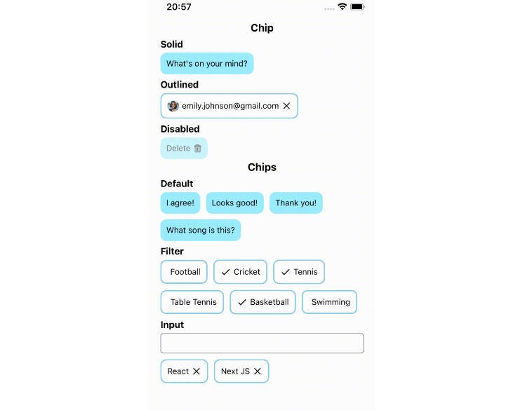 A customizable material design chips for react native