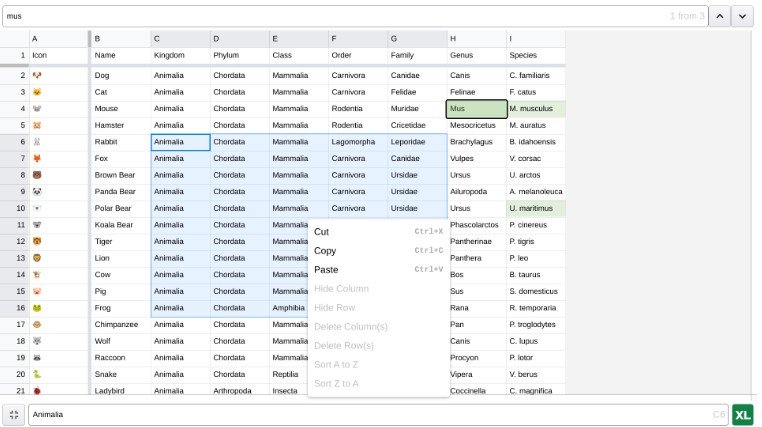 Excel-like Experience for Web Apps Built in JavaScript