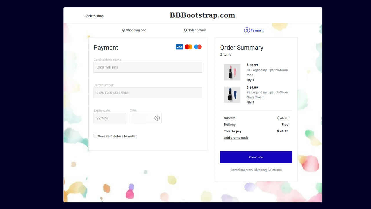Bootstrap 4 Step Credit Card Payment Form