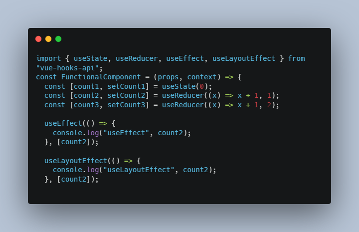 Experimental React hooks implementation in Vue
