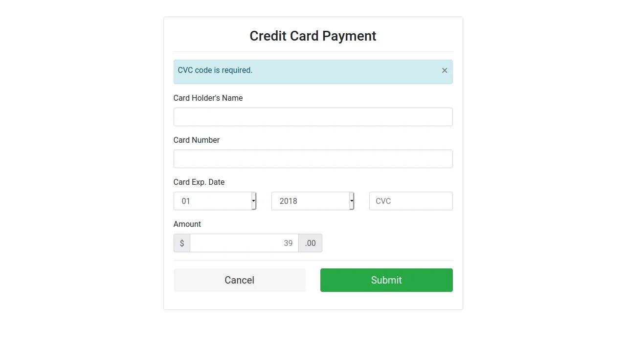 Bootstrap Credit Card Payment