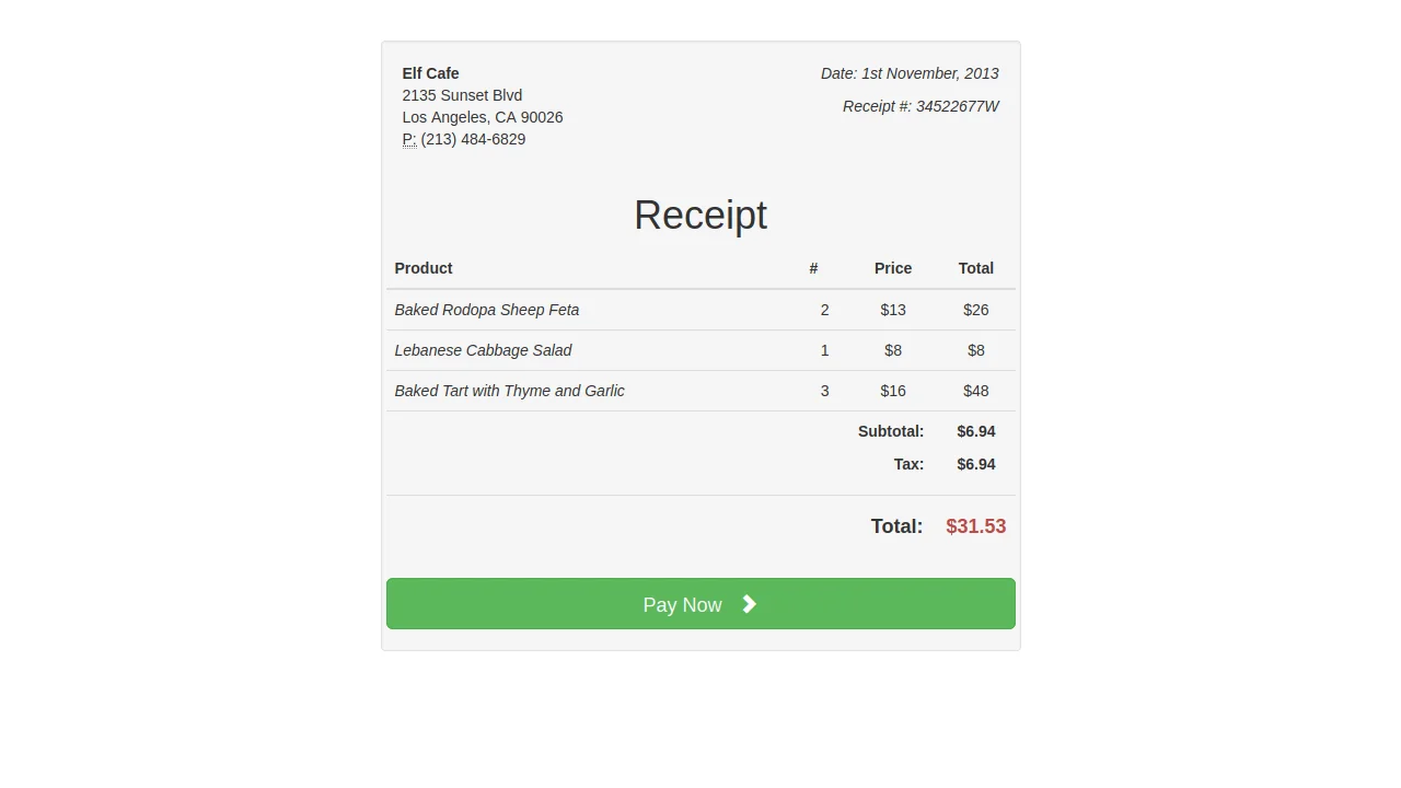 Payment Receipt Bootstrap 3