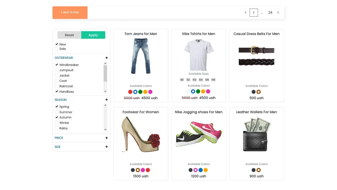 Bootstrap 4 Ecommerce Products List with Range Filters