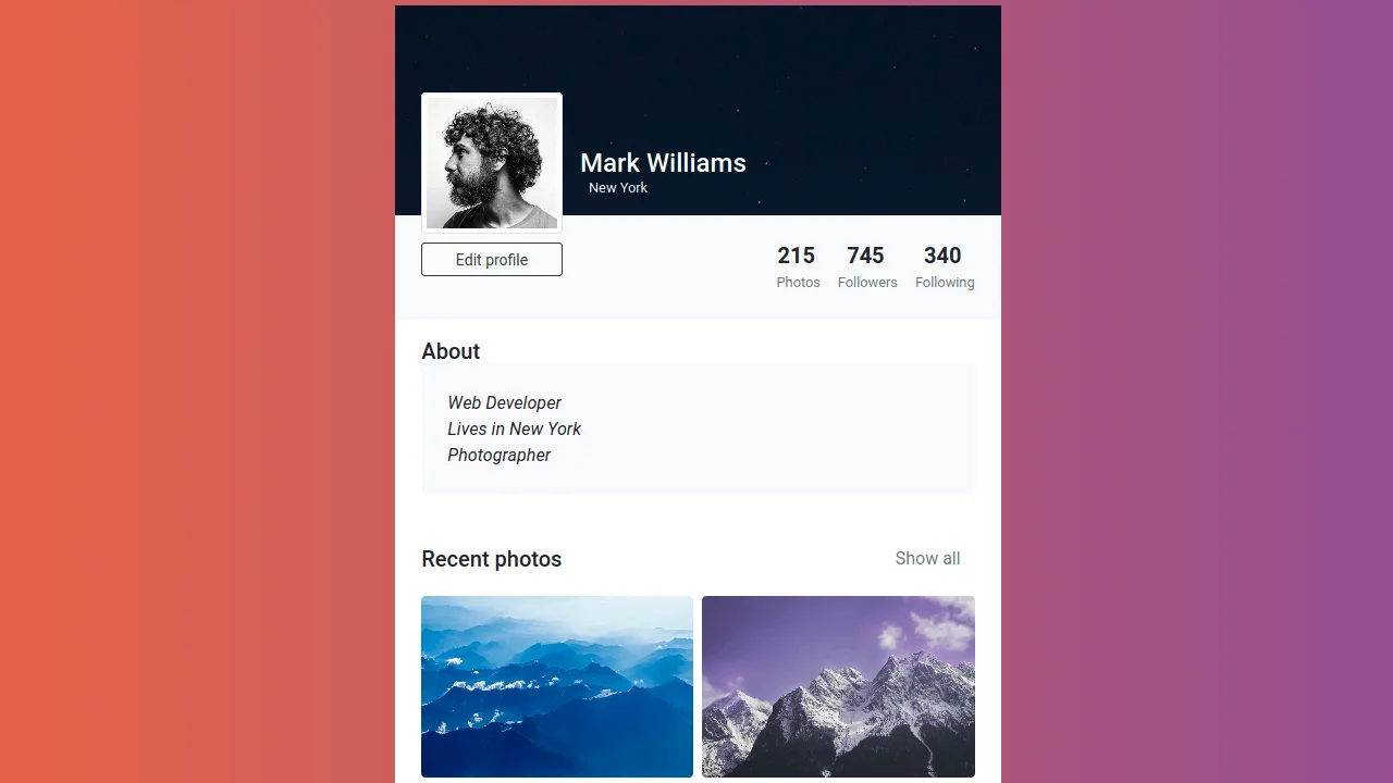 Bootstrap 4 Individual User Profile