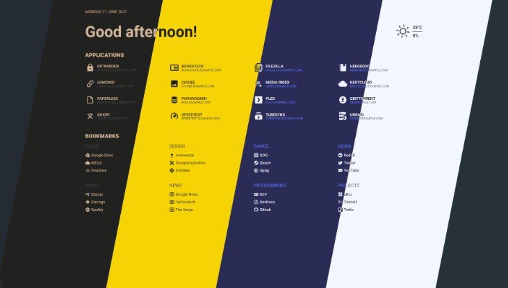 A self-hosted startpage for your server. Easily manage apps and bookmarks with built-in editors