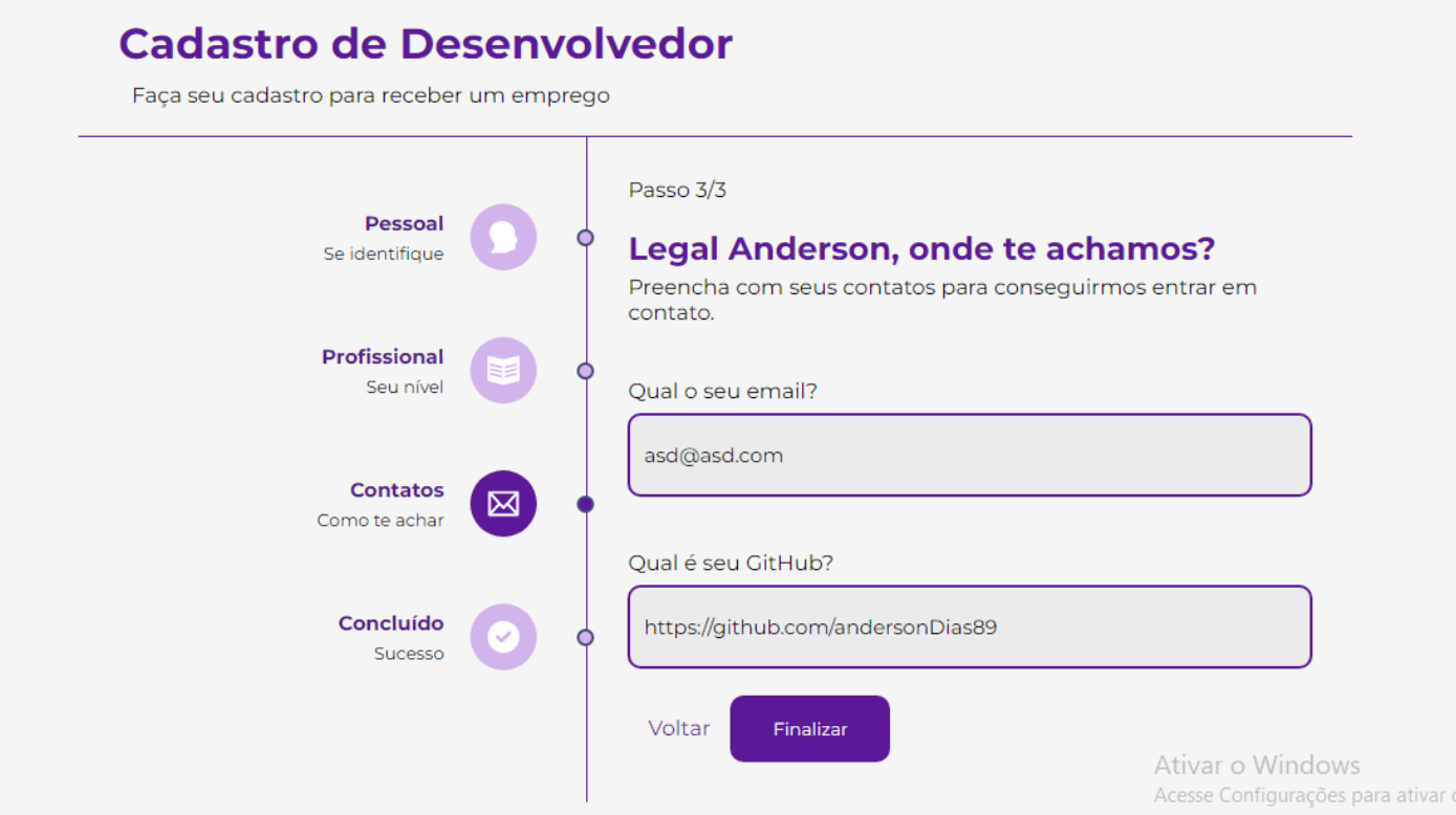 Form for registering dev's for multi-stage employment, built with react