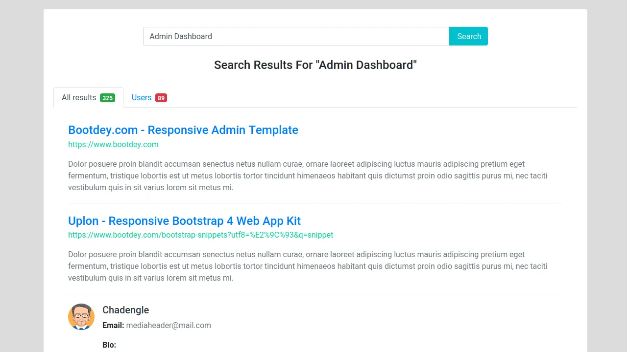 Bootstrap 4 Search Results With Users