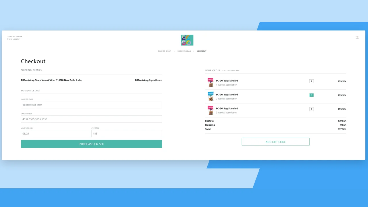 Bootstrap 4 Shopping Bag