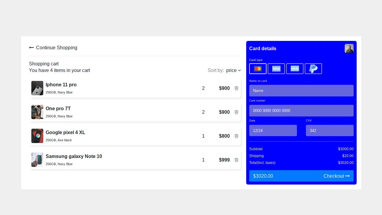 Bootstrap 4 Shopping Cart