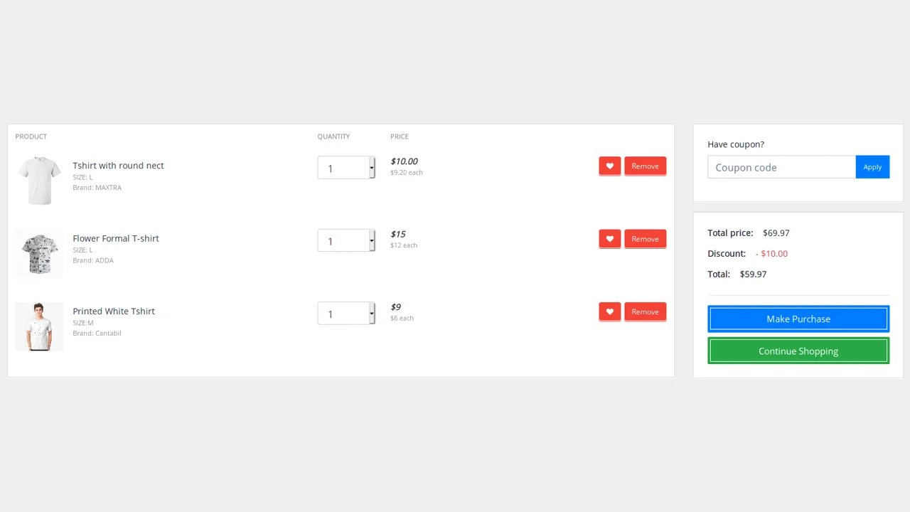 Bootstrap 4 Simple Ecommerce Shopping Cart