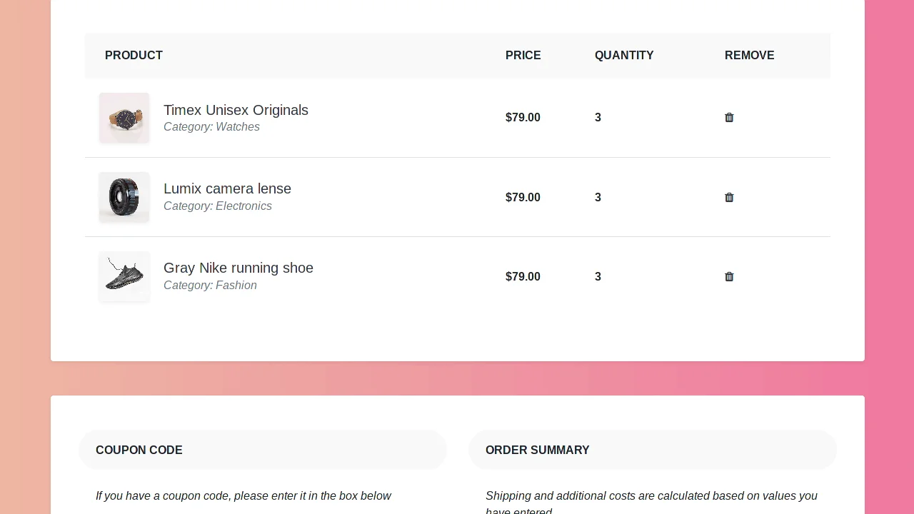 Bootstrap Shopping Cart
