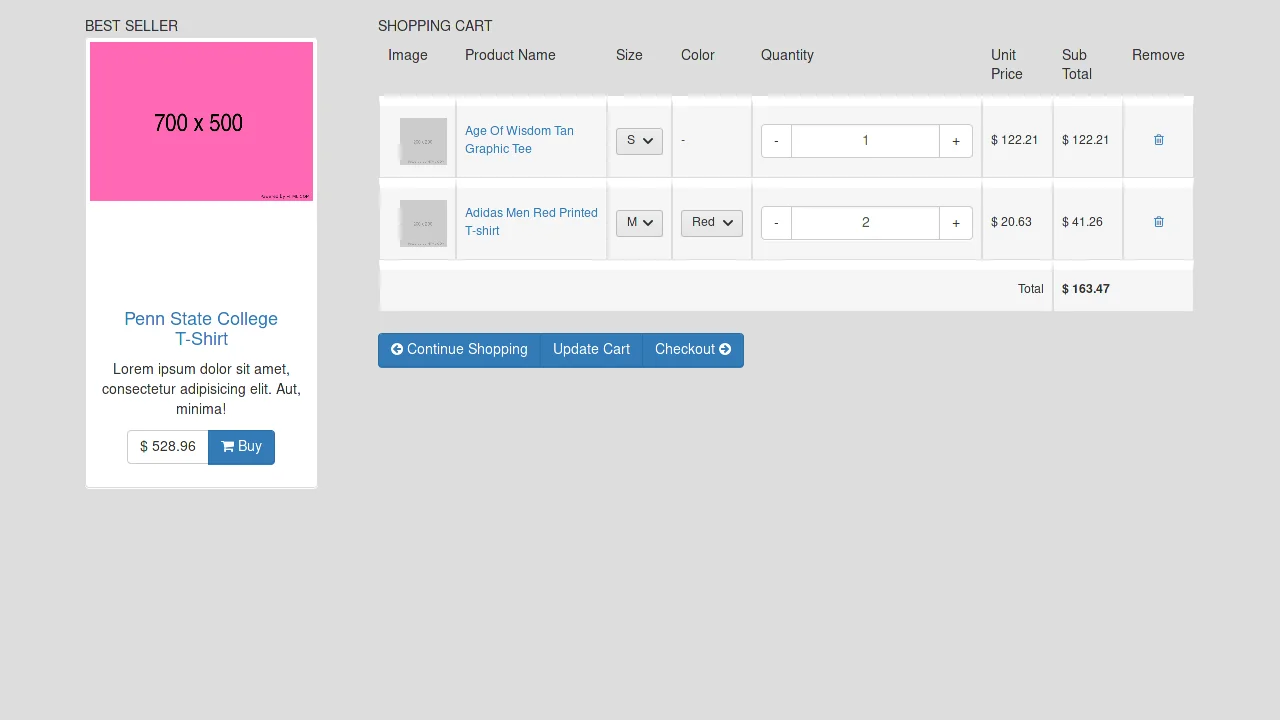 Bootstrap Shopping Cart Table