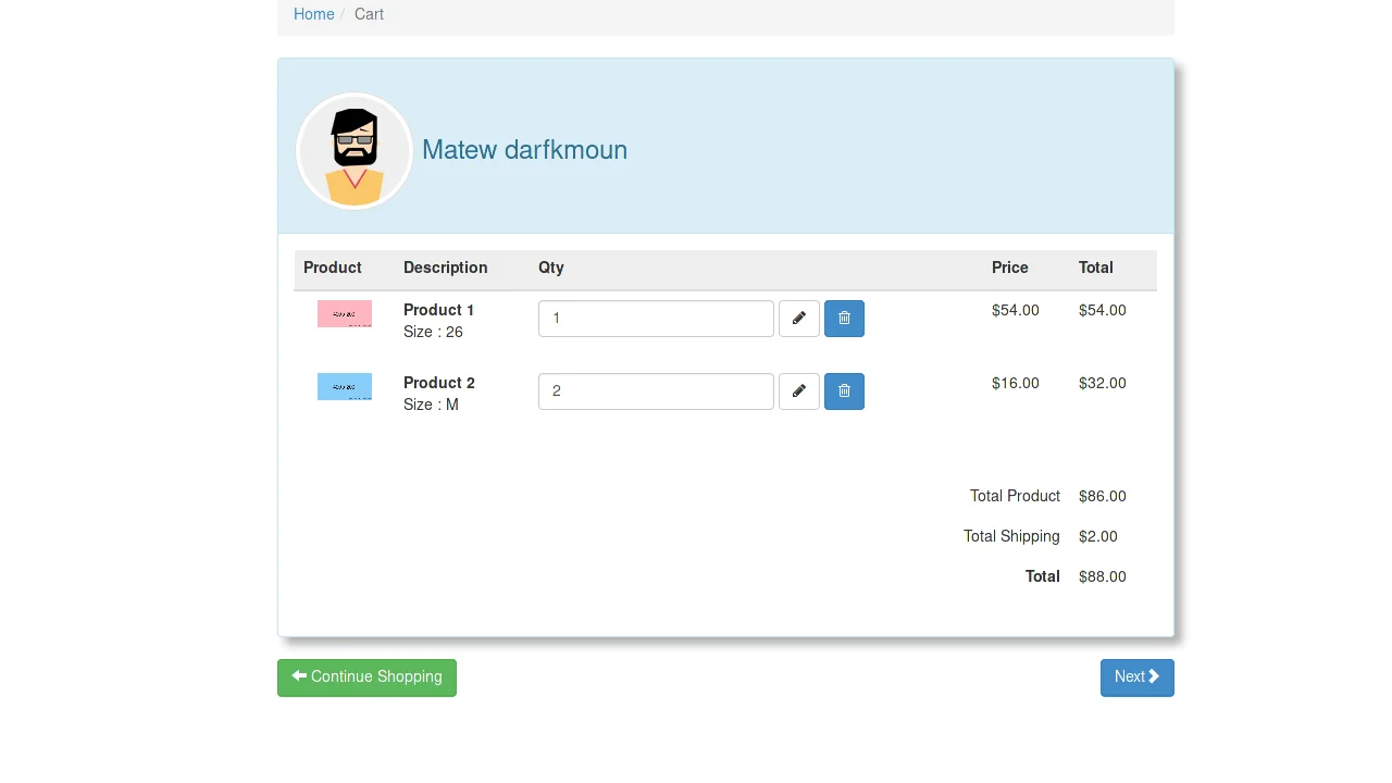 Bootstrap Shopping Cart