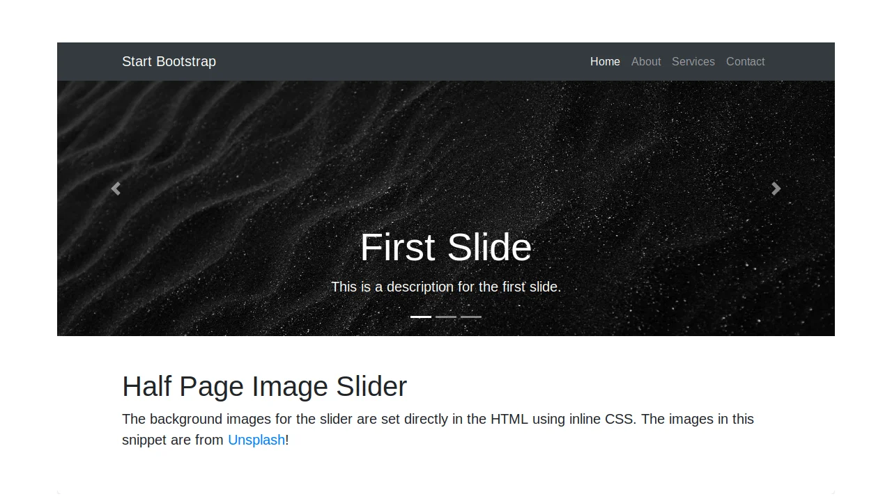 Bootstrap 4 Half Page Image Slider Header