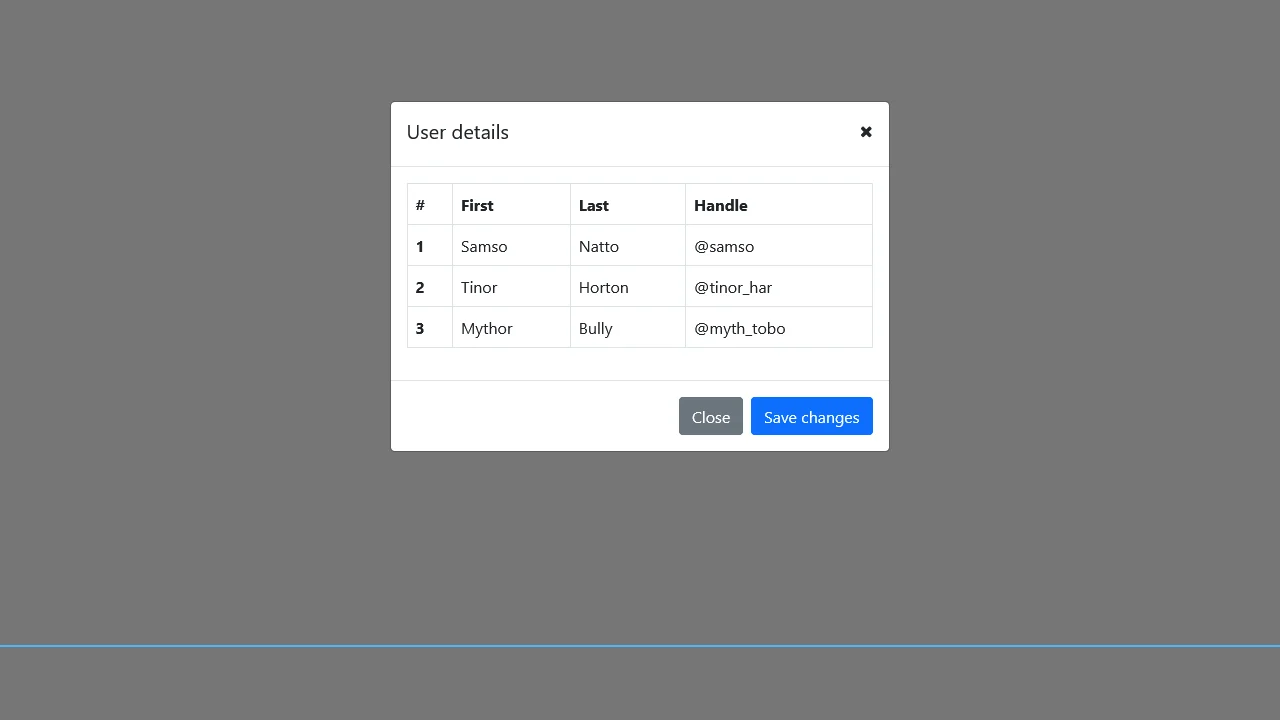 Bootstrap 5 Table Inside Modal Template