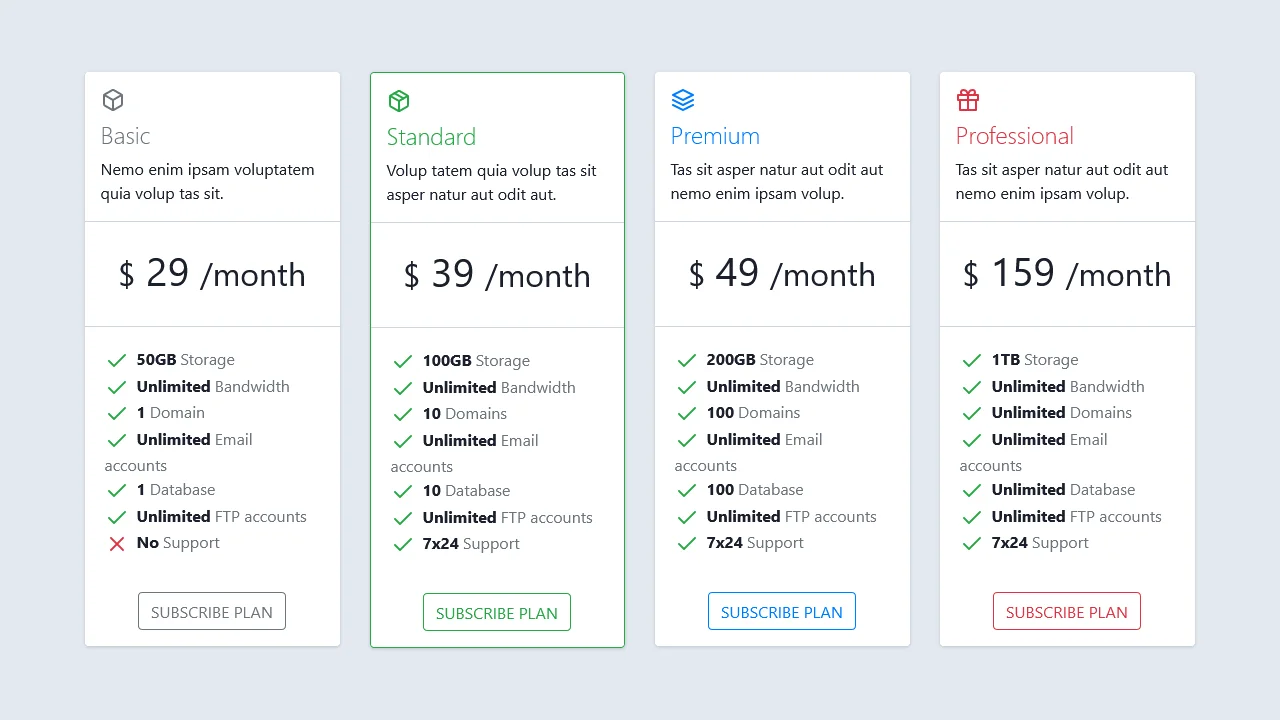 Pricing Table with Detail