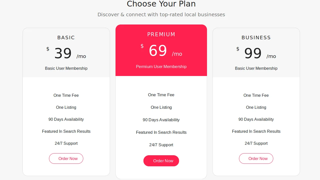Bootstrap 4 Business Pricing Table
