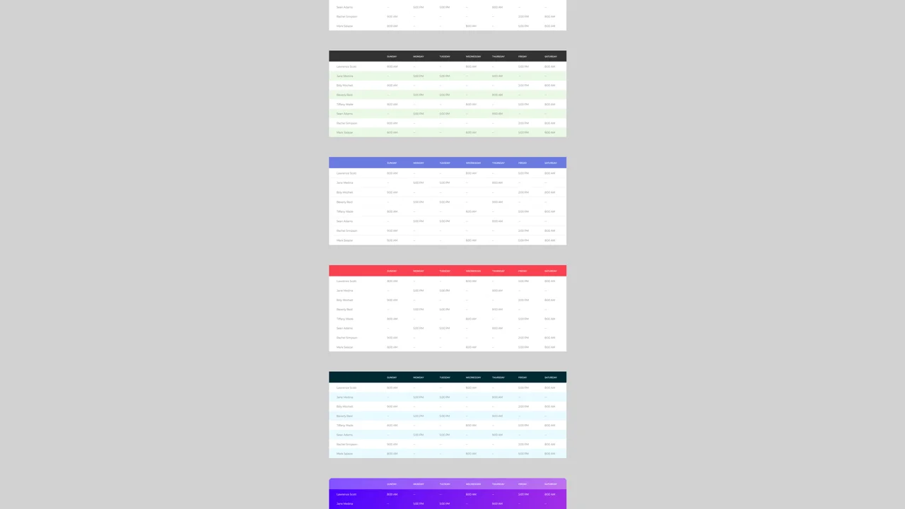 Table With Vertical & Horizontal Highlight