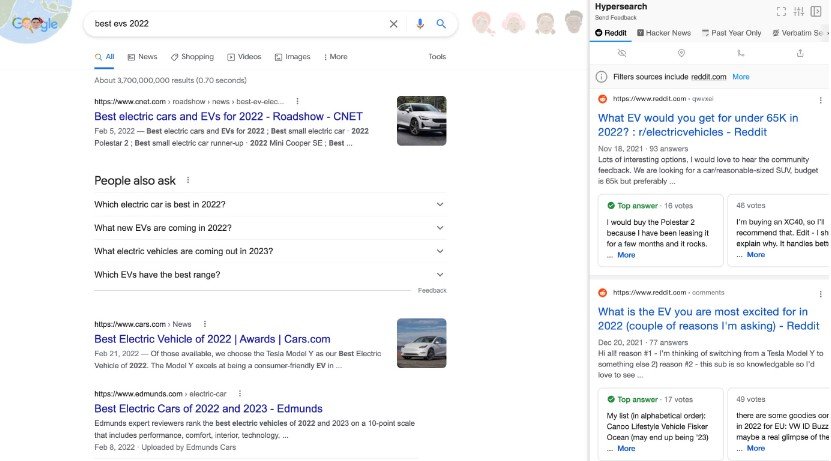 Hypersearch: Enhances search with fast previews, trusted sources, muting and filters with useful perspectives