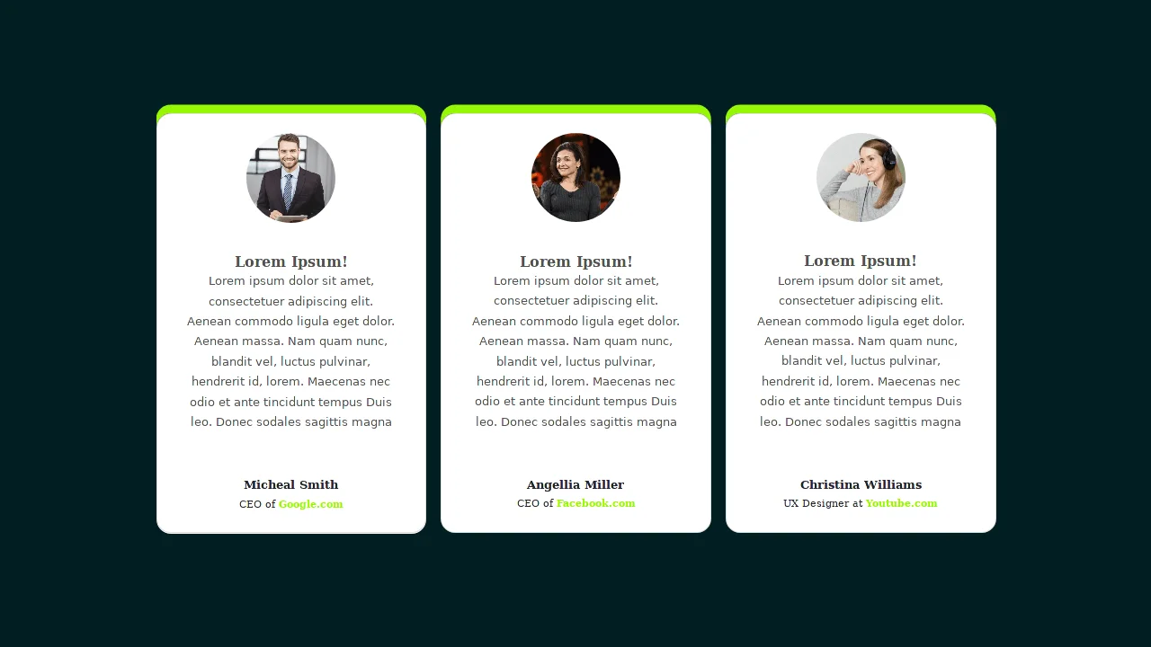 Bootstrap 4 Testimonial Card Section
