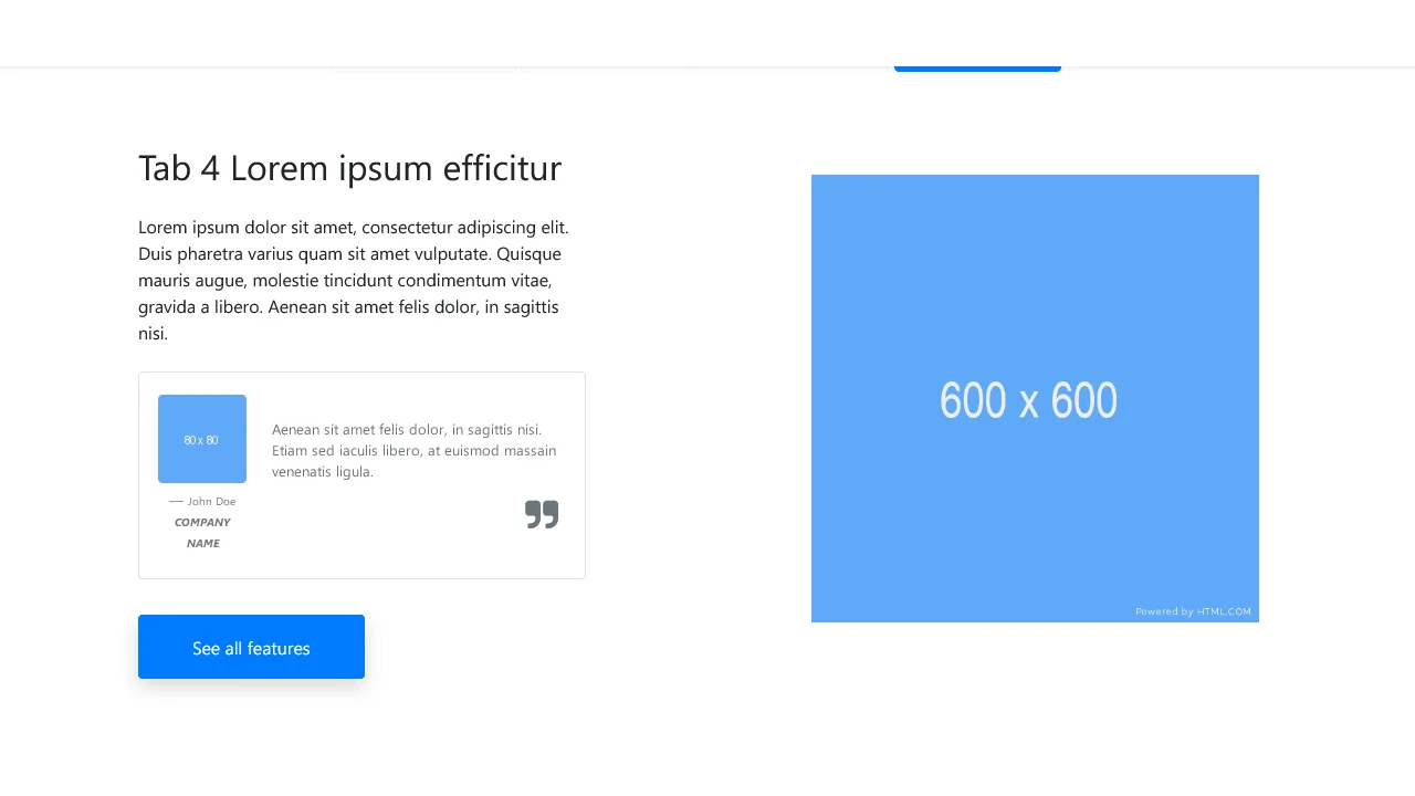 Tabbed Content with Testimonial and Button