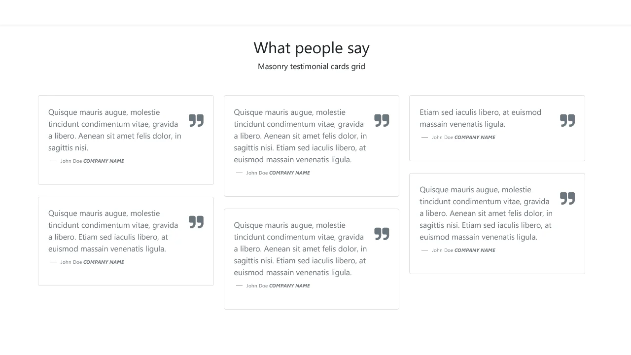 Testimonials Blockquote Cards Masonry Grid