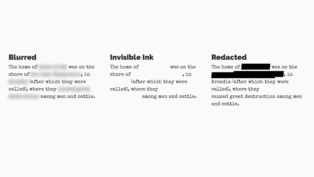 Blurred, Invisible Ink, and Redacted Text