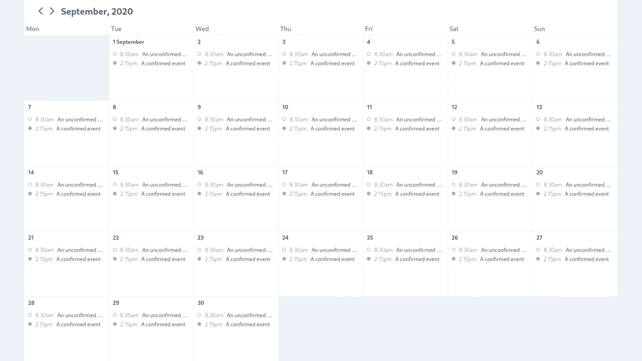 Lo-fi Tailwind CSS Calendar - Month View