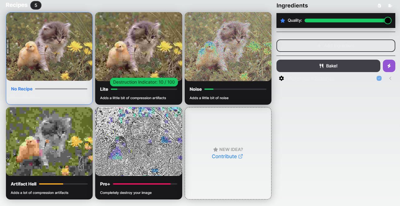 Instantly adds nice compression artifacts to your JPEG images