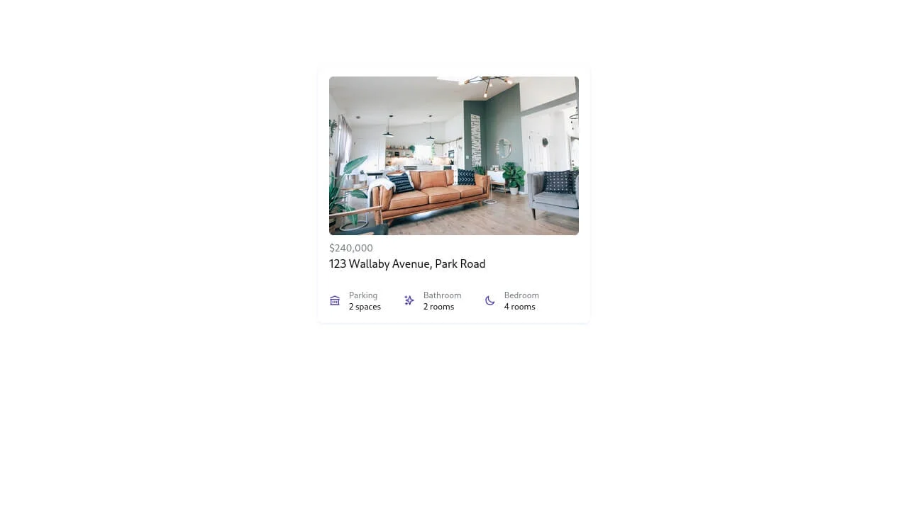 Card Component Bordered with Image, Price, Content and Details