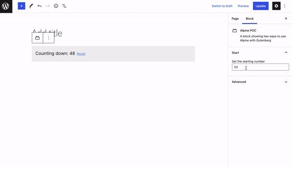 A demo showing Alpine with WordPress's Gutenberg editor