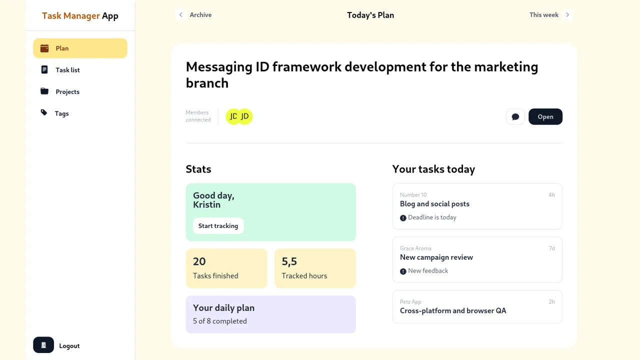 Tailwind CSS Task Manager Dashboard UI