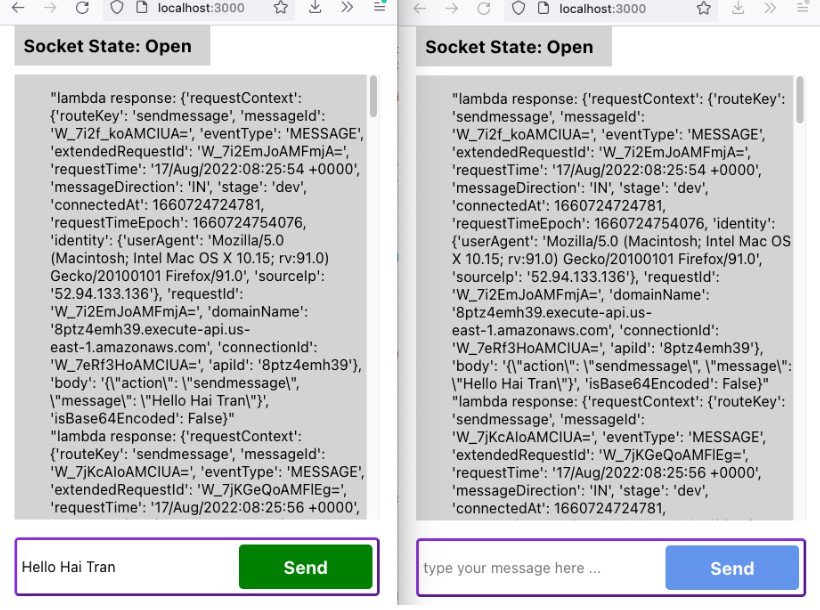 Just show a simple setup with api gateway socket