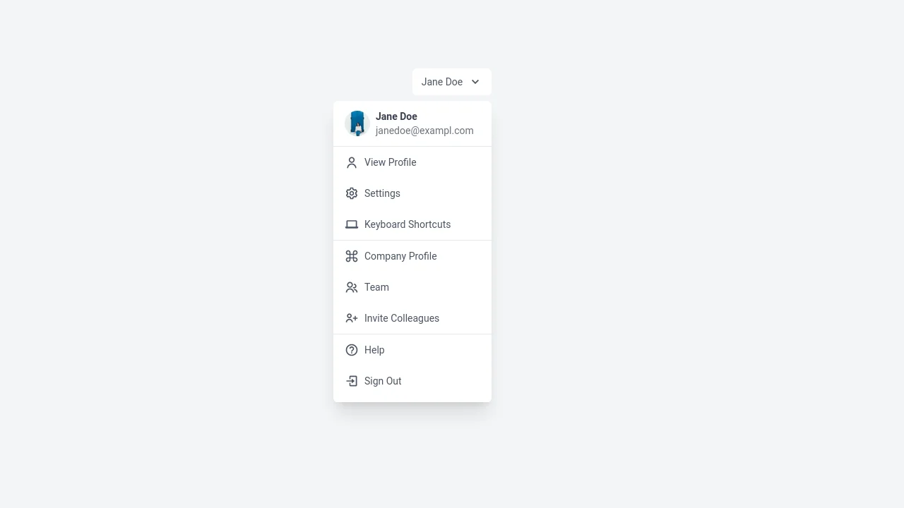 Dropdown User Info with Icons