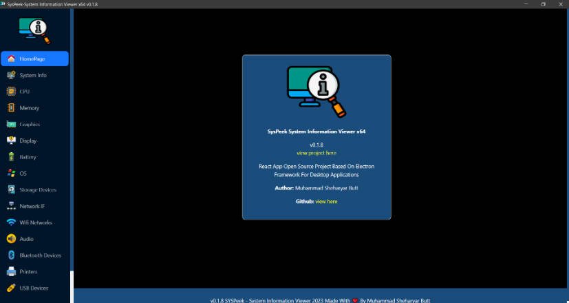 A Detailed system information App using React and electron for unified workflow