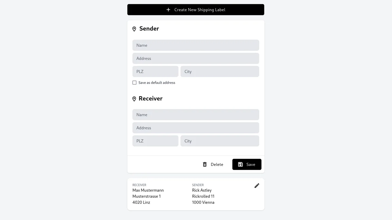 Shipping Label Address Form